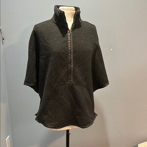 Black Half-Zip vest/cape wool with leather trim Poncho